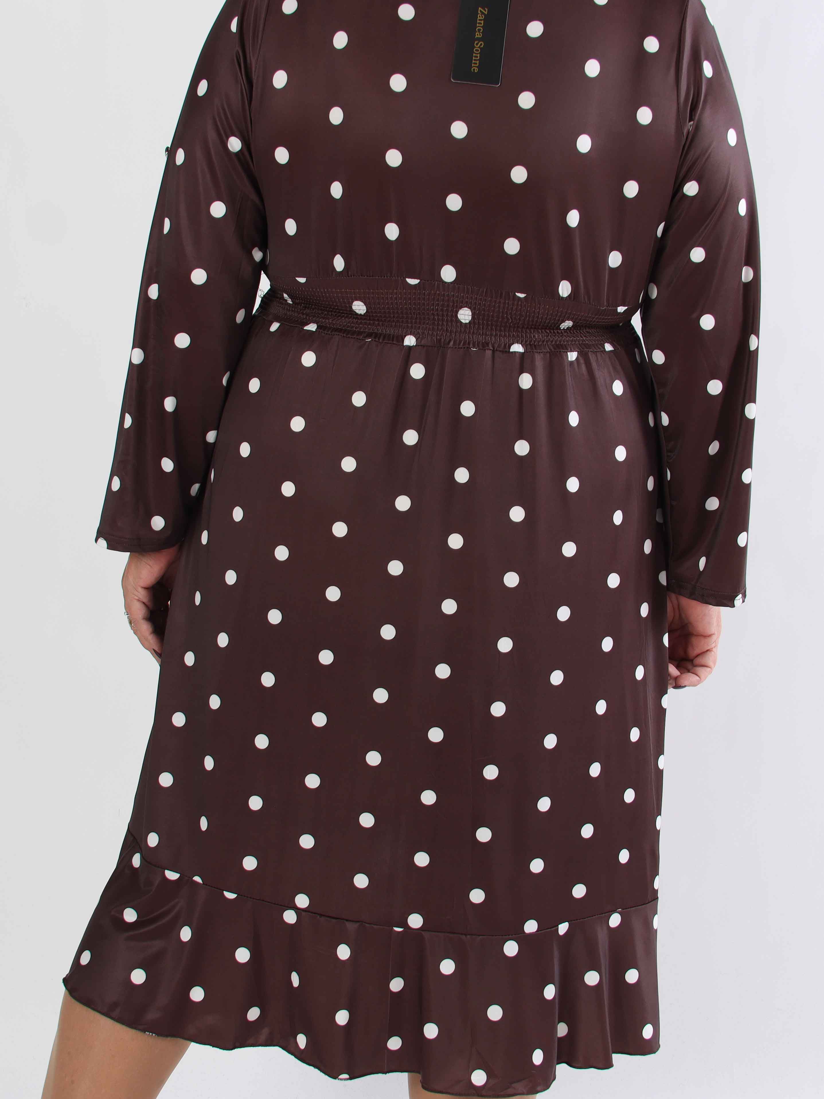 Savina Dot - Elastisk plus size kjole i slå-om-look med prikker